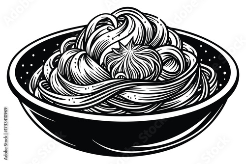 Fun and Playful Spaghetti Bowl silhouette with Sesame and Basil Topping