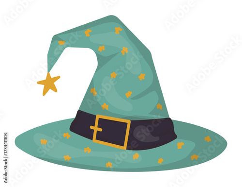 Colorful wizard hat with a star accent and decorative patterns. This vector illustration is perfect for fantasy themes, magical stories, Halloween designs, and enchantment concepts.