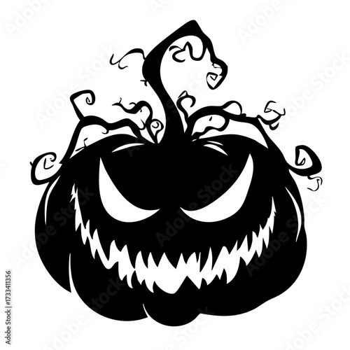 Scary pumpkin silhouette jack o lantern face isolated on transparent background