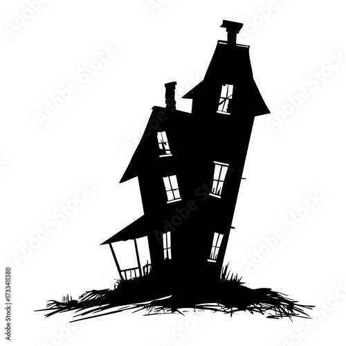 Haunted house silhouette spooky building isolated on transparent background