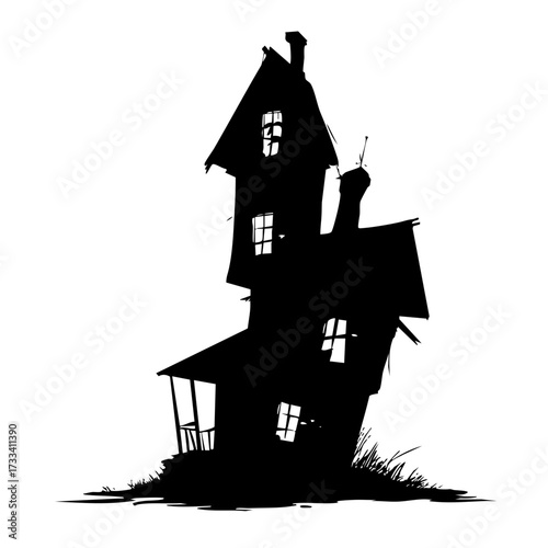 Haunted house silhouette spooky building isolated on transparent background
