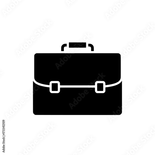 A simple black silhouette of a briefcase with a handle and two clasps isolated on white background isolated on transparent background
