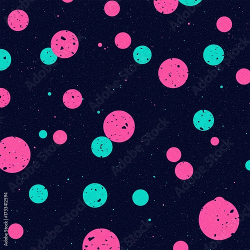 Pink and green circle or dots on violet background.