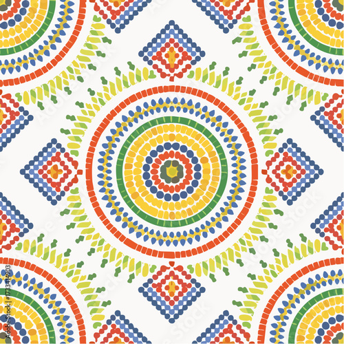A seamless African Zulu beadwork pattern with colorful geometric motifs. Ideal for accessories, wallpapers, and cultural artisan branding.