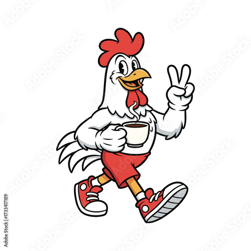 Cool Chicken Mascot Drinking Coffee