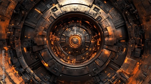 Glowing metallic core, futuristic tech, abstract background, sci-fi design, digital art