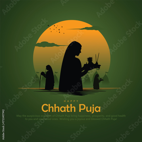 Happy Chhath Puja holiday background celebrating traditional festival of India. Creative vector illustration.