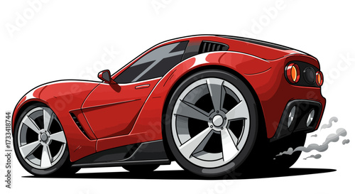 Stylized Red Cartoon Sports Car with Large Wheels.