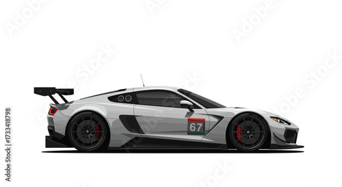 White Racing Car with Spoiler and Decals.