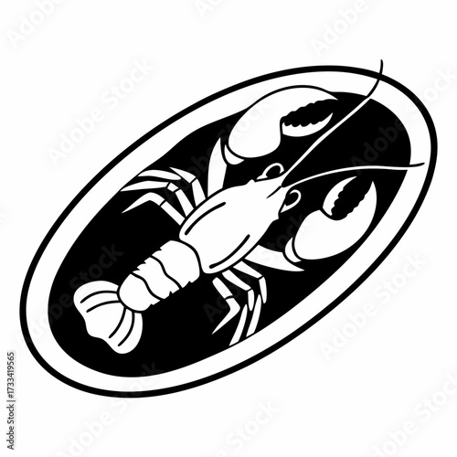 Lobster illustration in black and white design  