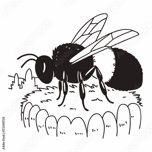 Honey bee sitting on a nest in a garden setting  