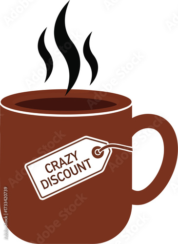 Hot coffee mug with a 'Crazy Discount' tag, perfect for promoting sales and special offers.