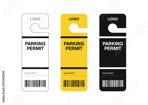 Parking Permit Car Mirror Hanger Template, customizable vehicle pass for reserved parking, events, offices, hotels, apartments, and businesses. Printable, editable, professional design.