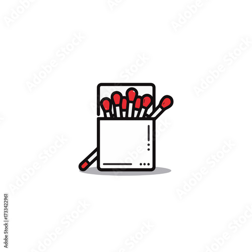 Minimalist matchbox design with red accents on white background, creativity