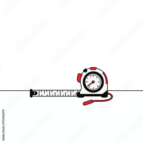 Measuring tape on desk in minimalist black and white style, precision