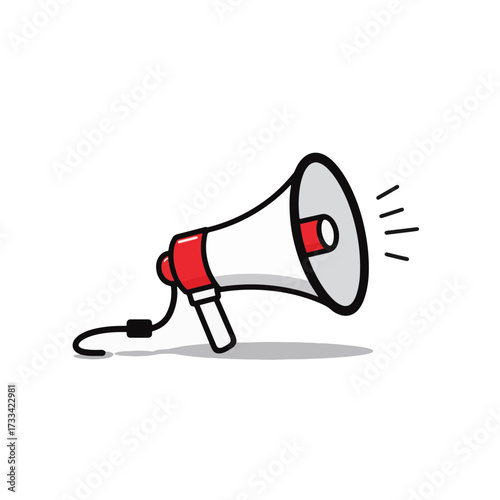 Minimalist megaphone with red accent on white background, bold communication