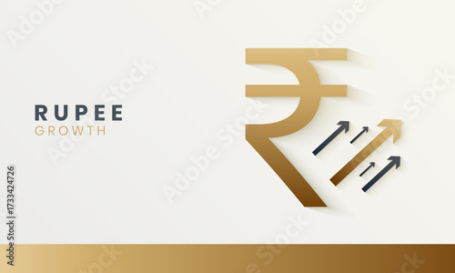 Indian rupee symbol with rising arrows symbolize rupee growth, profit and economy success background 