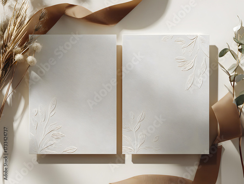 Elegant stationery design with embossed leaves, perfect for weddings, invitations, and branding