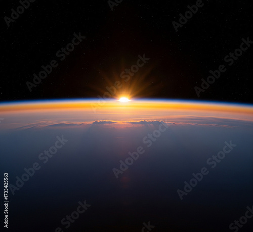 earth view from space with sun 