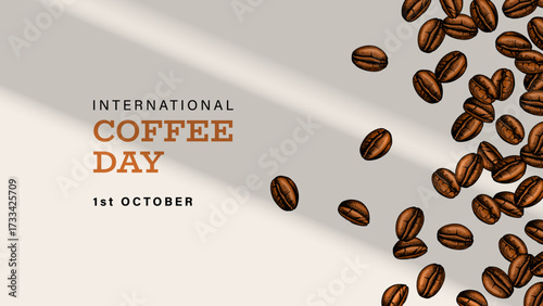 Hand drawn coffee branch and beans background. International coffee day design. Vintage sketch vector illustration