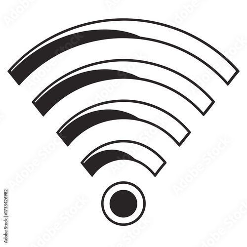 Illustration of a wifi symbol with curved lines and a circle representing wireless internet connection signal