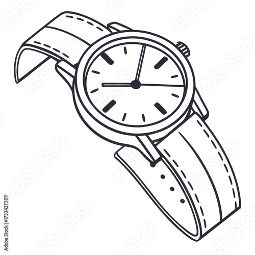 Illustration of a classic wristwatch with a leather strap and a round face showing the time precisely