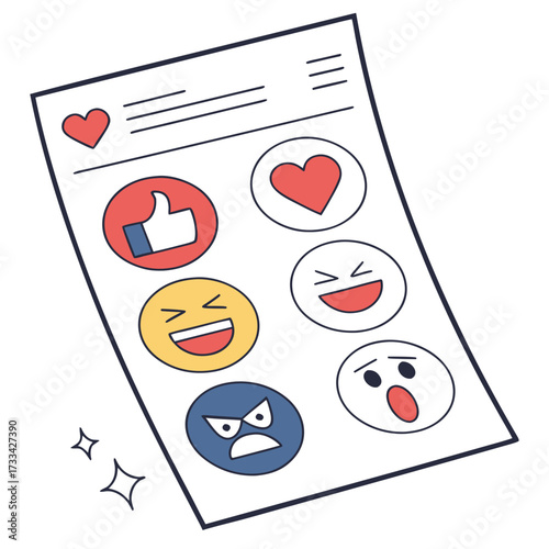 Illustration of a social media post with various reaction emojis and a heart icon at the top corner