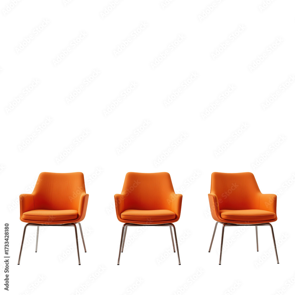 Obraz premium Three Modern Orange Chairs in Minimalist Design for Stylish Interiors