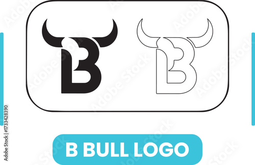 Minimalist Monogram Letter B with Bull Horns Abstract Logo Design