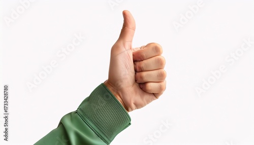 Hand Gesturing Thumbs Up in a Close-Up Shot Against a Plain White Background