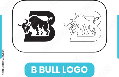 Abstract Letter B Bull or Ox Silhouette Mascot Logo Design