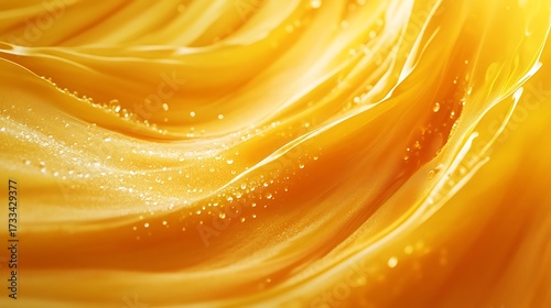 Luminous honeyed waves cascade with gleaming droplets in sunlit radiance