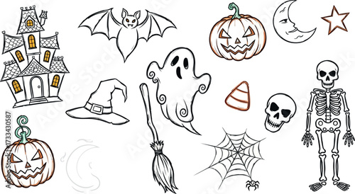 Vector art of collection of handdrawn halloween icons