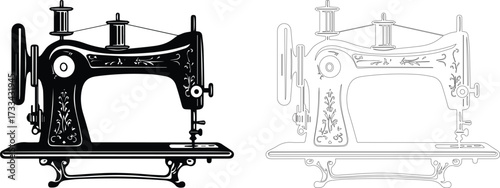 sewing machine logo silhouette vector, sewing machine silhouette vector illustration, vintage sewing machine silhouettes design, tailor sewing machine logo vector silhouette on white background