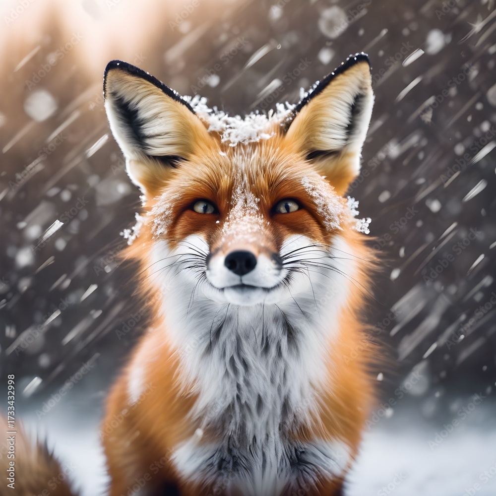 Fototapeta premium Majestic Red Fox in Snowy Winter Wonderland Portrait