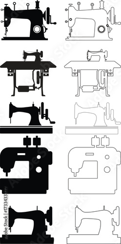 sewing machine logo silhouette vector, sewing machine silhouette vector illustration, vintage sewing machine silhouettes design, tailor sewing machine logo vector silhouette on white background