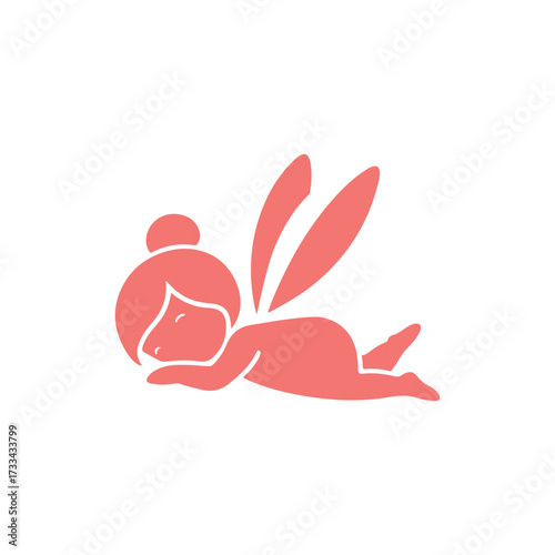 Minimal Vector Sleeping Fairy Illustration in Dreamy Night Scene – Elegant Flat Design Magical Fantasy Artwork, Cute Sleeping Fairy Silhouette for Posters, Prints, and Graphic Projects