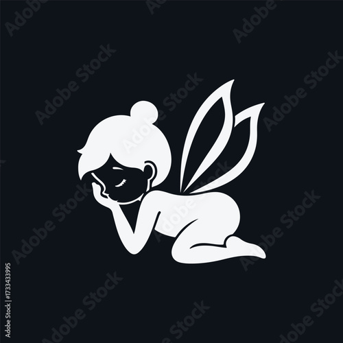 Minimal Vector Sleeping Fairy Illustration in Dreamy Night Scene – Elegant Flat Design Magical Fantasy Artwork, Cute Sleeping Fairy Silhouette for Posters, Prints, and Graphic Projects