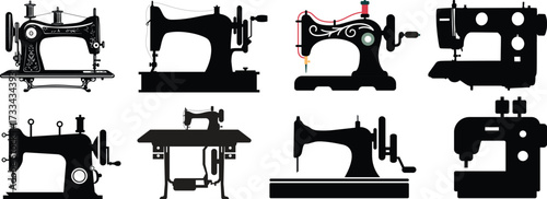 sewing machine logo silhouette vector, sewing machine silhouette vector illustration, vintage sewing machine silhouettes design, tailor sewing machine logo vector silhouette on white background