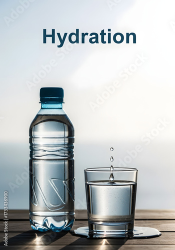 Hydration Essentials Water Bottle and Glass with Droplet.