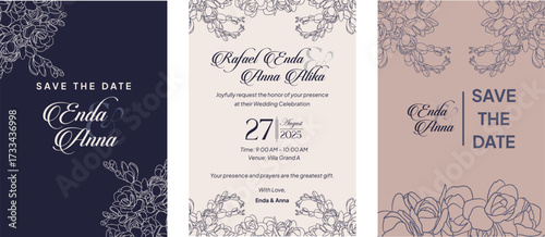 Floral elegant background with hand drawn flower elements in neutral blue. Vector design templates for wedding invitation vip cover, poster, rsvp modern card-1
