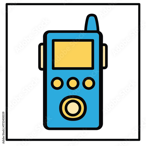 Vibrant illustration of a portable two-way radio with an antenna and control buttons, symbolizing remote communication, adventure, and classic technology