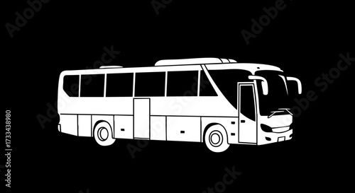 Modern white tour bus silhouette conveying travel, adventure, and efficient passenger transport for commercial use.