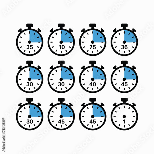  Sequential Stopwatch Icons Showing Time Progression from 5 to 60 Minutes