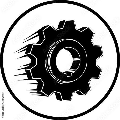 Dynamic cogwheel motion icon symbolizes industrial progress and mechanical innovation, perfect for tech and engineering concepts.