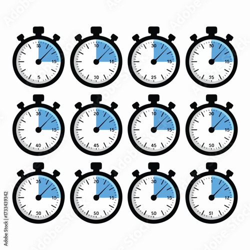  Sequential Stopwatch Icons Showing Time Progression from 5 to 60 Minutes