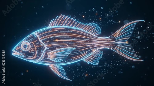 Digital Fish in Neon Glow - A Futuristic Aquatic Concept.