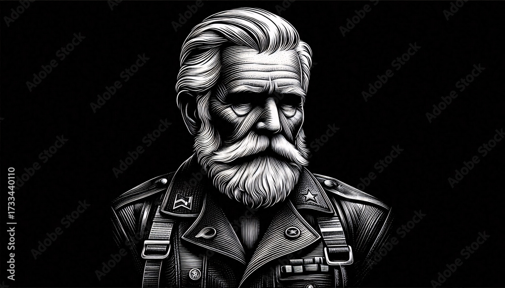 Fototapeta premium Distinguished veteran in decorated uniform reflecting on service