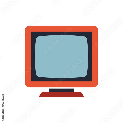 Retro television set graphic with a light blue screen, simple flat design, isolated on white background