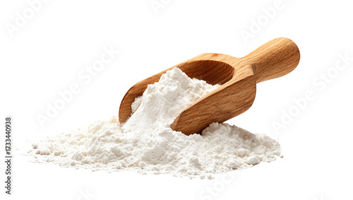 Wooden scoop filled with white flour